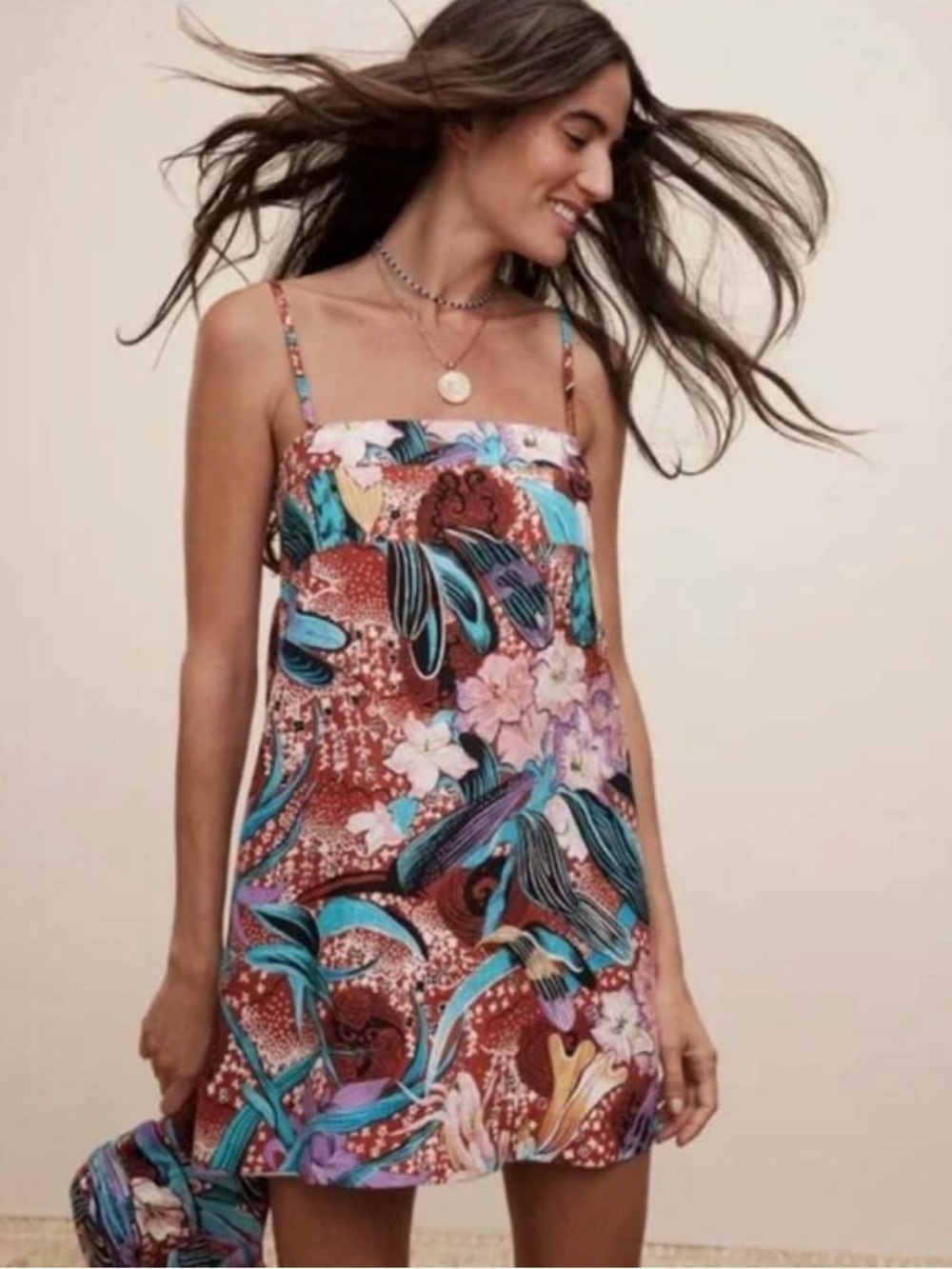 Banana Republic Floral Mini Dress in Rust, Teal & Pink